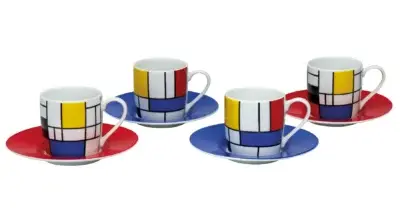 Piet Mondrian 4 Espressotassen Mit Kuenstlermotiven Im Set Porzellan