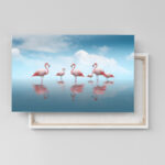 Flamingos im Wasser unter blauem Himmel Leinwandbild, Bild mit Rahmen oder Fotoposter – Bild 6