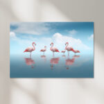 Flamingos im Wasser unter blauem Himmel Leinwandbild, Bild mit Rahmen oder Fotoposter – Bild 4