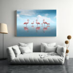 Flamingos im Wasser unter blauem Himmel Leinwandbild, Bild mit Rahmen oder Fotoposter – Bild 2