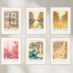 Blumen Städte Bilder Set - ohne Bilderrahmen - Wanddekoration für Zuhause