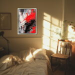 Rot-, Schwarz- und Weißtöne Abstrakte Malerei als Leinwandbild Kunstdruck mit Holzrahmen – Bild 2