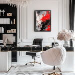 Rot-, Schwarz- und Weißtöne Abstrakte Malerei als Leinwandbild Kunstdruck mit Holzrahmen – Bild 3