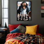 Nachdenklicher Schimpanse Affe beim Schachspiel Kunstdruck Poster Wandkunst für Wohnzimmer, Schlafzimmer, Büro – Bild 4