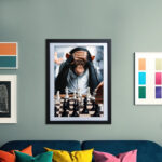 Nachdenklicher Schimpanse Affe beim Schachspiel Kunstdruck Poster Wandkunst für Wohnzimmer, Schlafzimmer, Büro – Bild 5