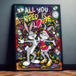 Verliebte Bunnies Poster Wandkunst für Wohnzimmer, Schlafzimmer, Büro