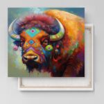 Bison mit Schmuck und Tätowierung Leinwandbild - Natur Tierbild – Bild 5