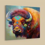 Bison mit Schmuck und Tätowierung Leinwandbild - Natur Tierbild