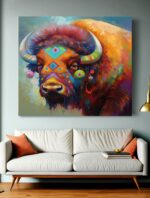Bison mit Schmuck und Tätowierung Leinwandbild - Natur Tierbild – Bild 4