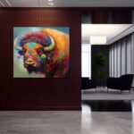 Bison mit Schmuck und Tätowierung Leinwandbild - Natur Tierbild – Bild 3