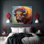Bison mit Schmuck und Tätowierung Leinwandbild - Natur Tierbild – Bild 2