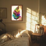 Lebendiges und farbenfrohes Blatt als Leinwandbild Kunstdruck mit Holzrahmen – Bild 2