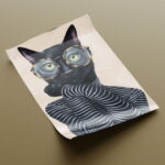 Schwarze Katze mit Brille Kunstdruck Poster Wandkunst für Wohnzimmer, Schlafzimmer,Kinderzimmer – Bild 4