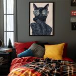Schwarze Katze mit Brille Kunstdruck Poster Wandkunst für Wohnzimmer, Schlafzimmer,Kinderzimmer – Bild 3