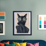 Schwarze Katze mit Brille Kunstdruck Poster Wandkunst für Wohnzimmer, Schlafzimmer,Kinderzimmer – Bild 2