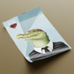 Krokodil mit Rotweinglas Kunstdruck Poster Exklusive Wandkunst für Wohnzimmer, Schlafzimmer – Bild 4