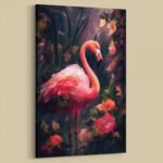 Flamingo im Garten als Poster, Leinwandbild oder Bild mit Rahmen