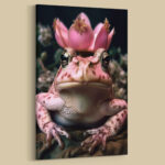 Rosa Frosch mit Krone auf dem Kopf Leinwandbild oder Fotoposter Wanddekoration Kinderzimmer