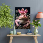 Rosa Frosch mit Krone auf dem Kopf Leinwandbild oder Fotoposter Wanddekoration Kinderzimmer – Bild 3