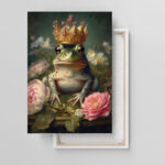 Lustiger grüner Frosch mit Krone auf Rosen Leinwandbild oder Fotoposter Kinderzimmer – Bild 3