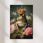 Lustiger grüner Frosch mit Krone auf Rosen Leinwandbild oder Fotoposter Kinderzimmer – Bild 4