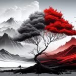 Grau Rote Abstrakte Bäume Landschaft - Kunstdruck auf Leinwand für Wohnzimmer Schlafzimmer Unternehmen