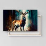 Großer Hirsch im Wald Natur Tierbild Leinwandbild Kunstdruck Wanddekoration – Bild 3