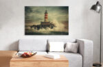 Leuchtturm im Sturm Naturbild Gewitter im Meer Wellen Küstenlandschaft Wandkunst für Wohnzimmer Büro – Bild 2