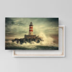 Leuchtturm im Sturm Naturbild Gewitter im Meer Wellen Küstenlandschaft Wandkunst für Wohnzimmer Büro – Bild 3