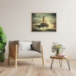 Leuchtturm im Sturm Naturbild Gewitter im Meer Wellen Küstenlandschaft Wandkunst für Wohnzimmer Büro – Bild 4