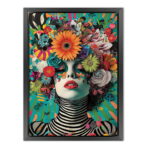 Moderne Porträtmalerei mit Blumen als Leinwandbild Kunstdruck mit Rahmen