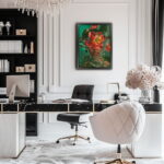 Model von Blumen umgeben als Leinwandbild Kunstdruck mit Holzrahmen – Bild 2