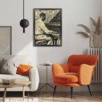 Klavierspieler Vintage Zeichnung als Leinwandbild Kunstdruck mit Holzrahmen – Bild 4
