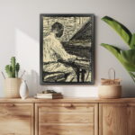 Klavierspieler Vintage Zeichnung als Leinwandbild Kunstdruck mit Holzrahmen – Bild 2