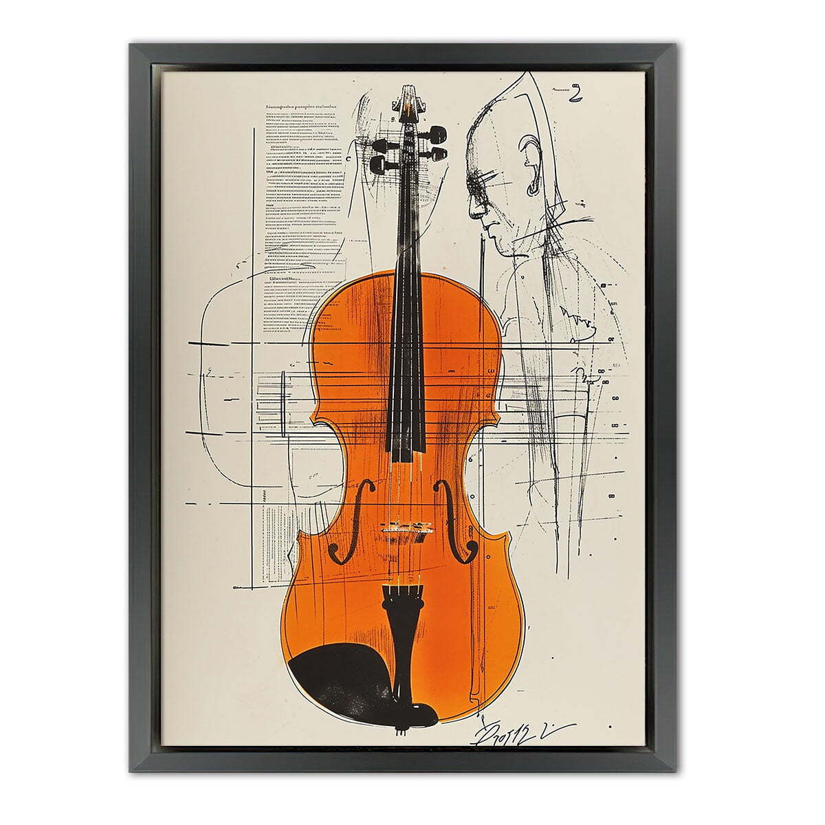 Die Geige des Musikers als Leinwandbild Kunstdruck mit Holzrahmen – Bild 1