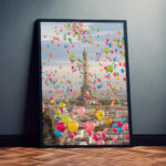 Eifelturm in Paris mit bunten Luftballons Poster Wandkunst für Wohnzimmer, Schlafzimmer, Büro