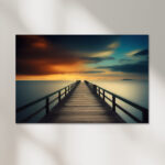 Steg auf Wasser mit Sonnenuntergang als Poster, Leinwandbild oder Bild mit Rahmen