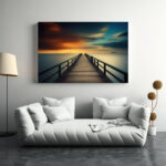 Steg auf Wasser mit Sonnenuntergang als Poster, Leinwandbild oder Bild mit Rahmen – Bild 4