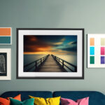 Steg auf Wasser mit Sonnenuntergang als Poster, Leinwandbild oder Bild mit Rahmen – Bild 3