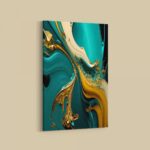 Türkis und Gold mit Fliesstechnik Moderner Kunstdruck