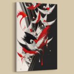 Vogelschwarm Abstrakt in Schwarz Weiß Rot Leinwandbild Wanddekoration – Bild 2