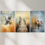 Am See Zeichnungen 3er Bilder Set ohne Bilderrahmen