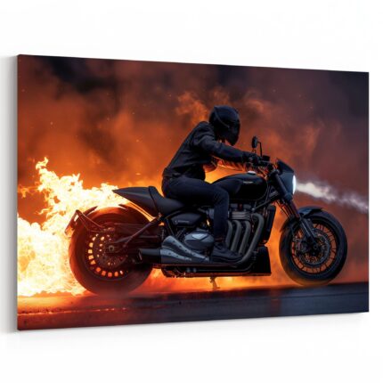 Triumph Rocket 3 in Flammen Motorrad Bild Poster Wandbild als Dekoration