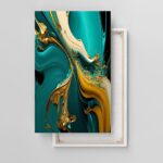 Türkis und Gold mit Fliesstechnik Moderner Kunstdruck – Bild 2