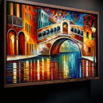 Rialtobrücke in Venedig Gemälde als Kunstdruck auf Leinwand mit Rahmen – Bild 4