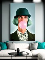 Porträt mit Hut und rosa Kaugummiblase Leinwandbild bis 120 x 80 cm – Bild 2