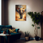 Elefant in der Wüste Leinwandbild Afrikanisches Motiv Wandbild für Wohnzimmer – Bild 2