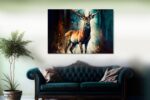 Großer Hirsch im Wald Natur Tierbild Leinwandbild Kunstdruck Wanddekoration – Bild 2