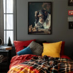 Schimpanse beim Schachspiel Kunstdruck Poster Bild zum Einrahmen Wandkunst für Wohnzimmer, Schlafzimmer, Büro – Bild 3