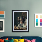 Schimpanse beim Schachspiel Kunstdruck Poster Bild zum Einrahmen Wandkunst für Wohnzimmer, Schlafzimmer, Büro – Bild 4